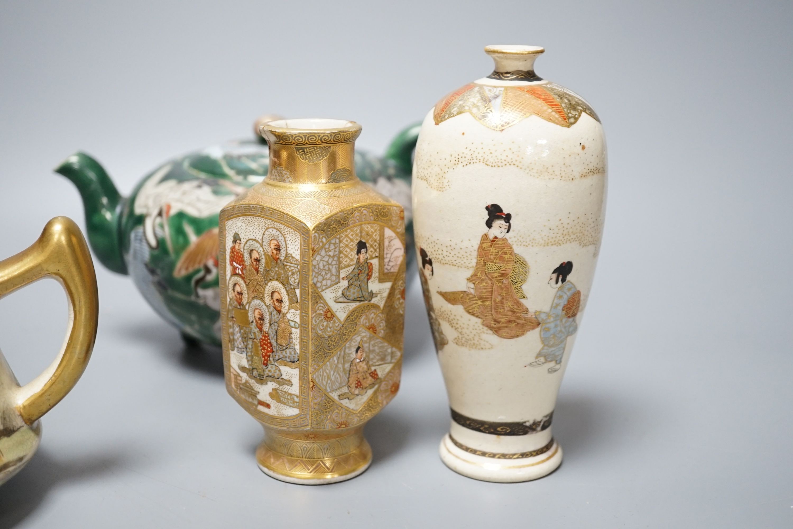 Japanese Satsuma and Fukagawa wares, Meiji period, teapot 10cm high